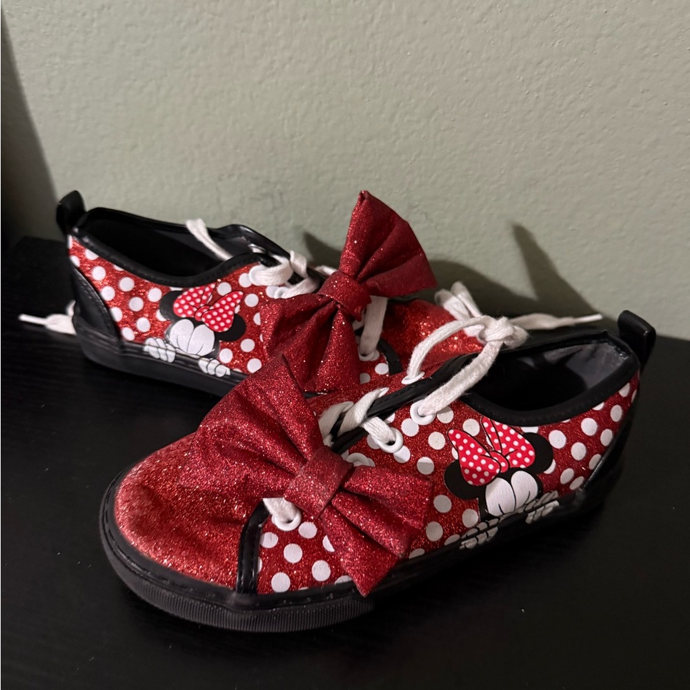 Disney Minnie Mouse Red Glitter Bow Polka Dot Kids Shoes